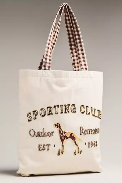 By Anthropologie Graphic Beaded Canvas Tote Bag