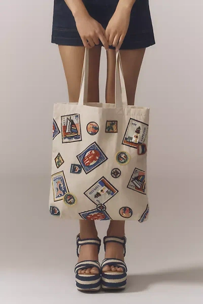By Anthropologie Graphic Canvas Tote Bag In Red