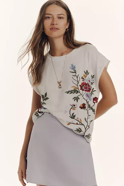 By Anthropologie Growing Florals Muscle Tee In White