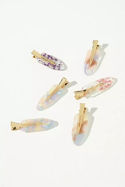By Anthropologie Grwm Glitter Resin Hair Clips, Set Of 6 In Gold