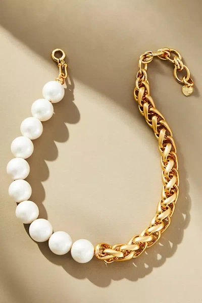 By Anthropologie Half-pearl Chain Necklace In White