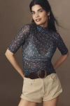 By Anthropologie Half-sleeve Mesh Top In Black