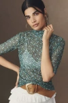 By Anthropologie Half-sleeve Mesh Top In Green