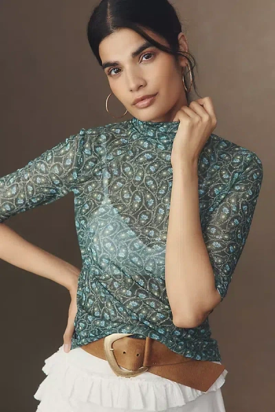 By Anthropologie Half-sleeve Mesh Top In Green