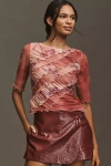 By Anthropologie Half-sleeve Sheer Ruched Top In Pink