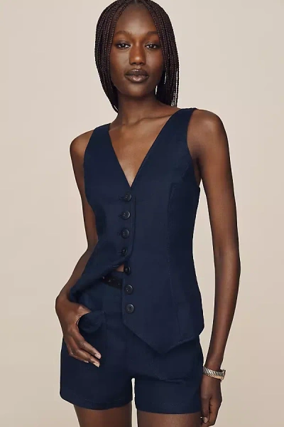 By Anthropologie Halsey European Linen Stretch Button Front Blouse In Blue