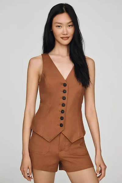 By Anthropologie Halsey European Linen Stretch Button Front Blouse In Brown