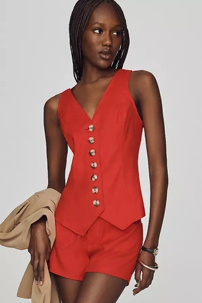 By Anthropologie Halsey European Linen Stretch Button Front Blouse In Red