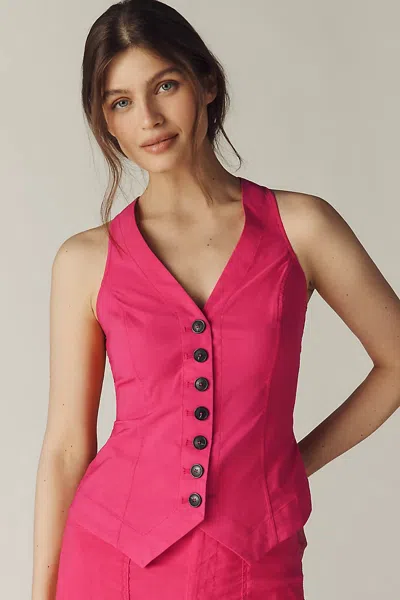 By Anthropologie Halsey Slim Button-front Vest Top In Multi