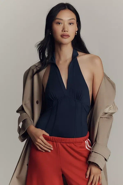 By Anthropologie Halter Jersey Bodysuit In Blue
