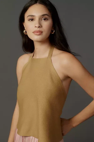 By Anthropologie Halter Open-back Sweater Tank Top In Yellow