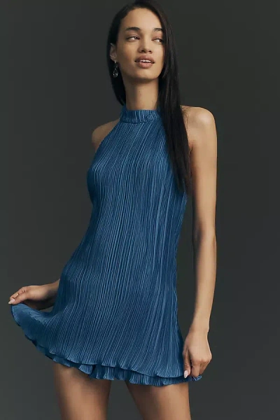 By Anthropologie Halter Plissé Romper In Blue