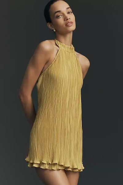 By Anthropologie Halter Plissé Romper In Yellow