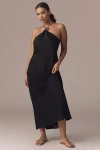 By Anthropologie Halter Slip Midi Dress In Black