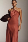 By Anthropologie Halter Slip Midi Dress In Brown
