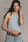 By Anthropologie Halter Tie-back Ruched Tank Top