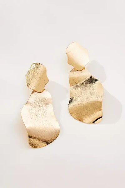 By Anthropologie Hammered Double Drop Earrings In Gold