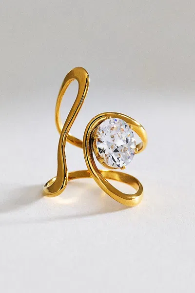 By Anthropologie Hammered Metal Crystal Ring In Silver