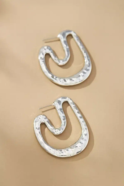 By Anthropologie Hammered Open Hoop Earrings In Silver