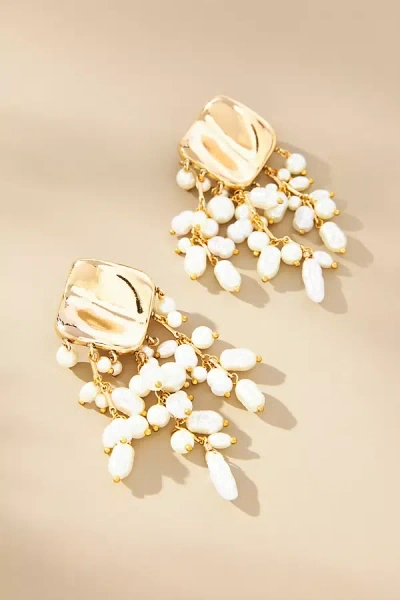 By Anthropologie Hammered Pearl Drop Earrings In Gold