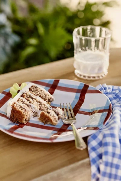 By Anthropologie Handpainted Plaid Stoneware Dessert Plate In Multi