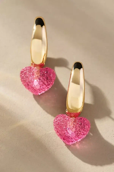 By Anthropologie Heart Hoop Earrings In Red