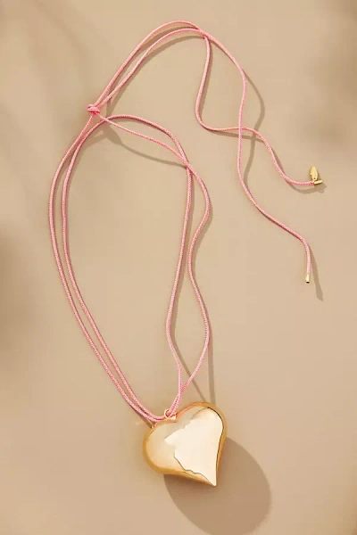 By Anthropologie Heart Pendant Rope Necklace In Pink