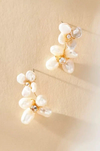 By Anthropologie Heishi Pearl Flower Cluster Drop Earrings In White