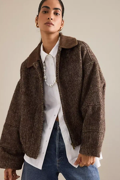 By Anthropologie Herringbone Cord Bomber Jacket In Multi