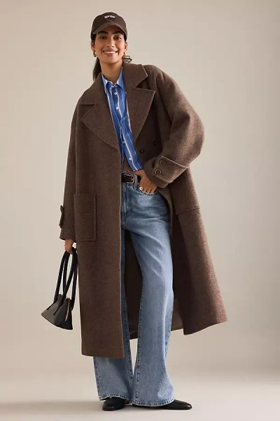 By Anthropologie Herringbone Wool Maxi Coat In Brown