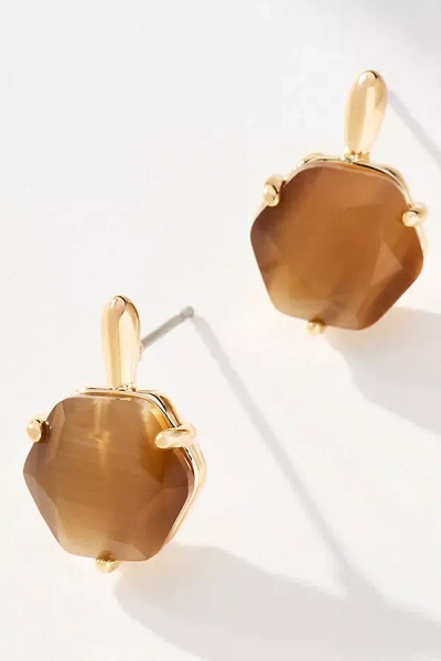 By Anthropologie Hexagon Stone Post Earrings In Brown