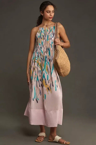 By Anthropologie High-neck Pleated Midi Dress In Multicolor