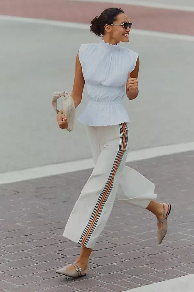 By Anthropologie High-neck Smocked Blouse In White
