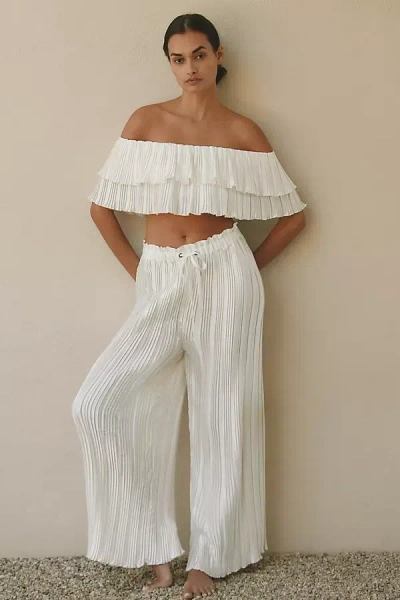 By Anthropologie High-waisted Plissé Wide-leg Pants In White