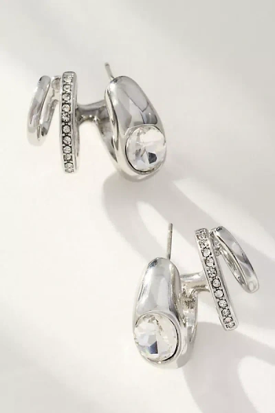 By Anthropologie Huggie Hoop Crawler Earrings In Silver