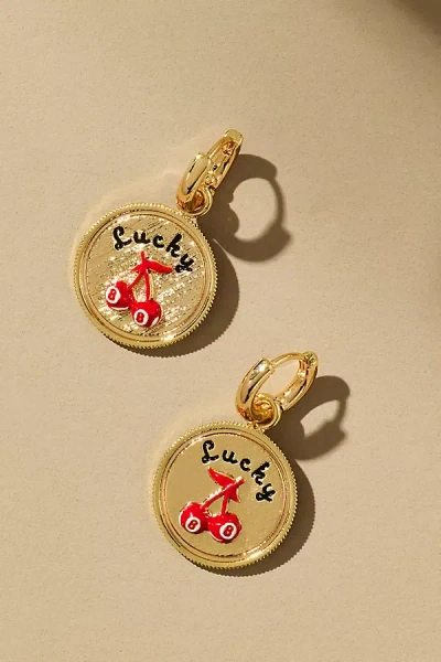 By Anthropologie Icon Charm Huggie Hoop Earrings In Red
