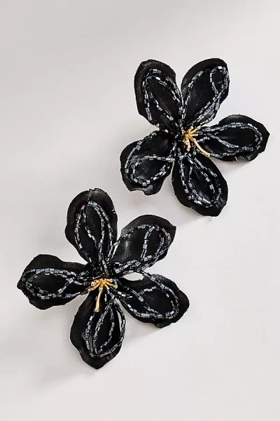 By Anthropologie In Bloom Beaded Post Earrings In Black
