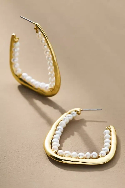 By Anthropologie Inner Pearl Square Hoop Earrings In White