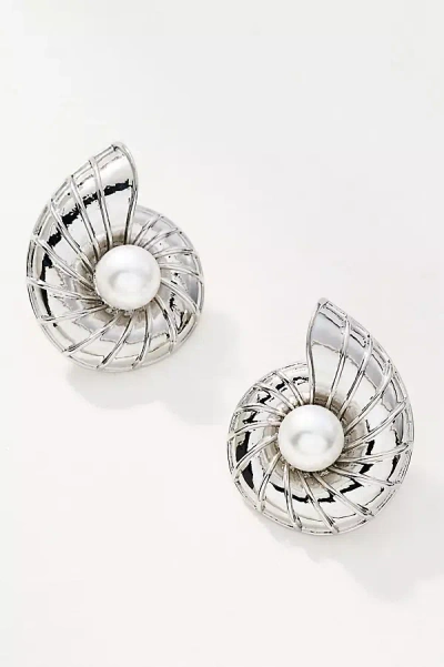 By Anthropologie Inner Pearl Swirl Shell Post Earrings In Silver