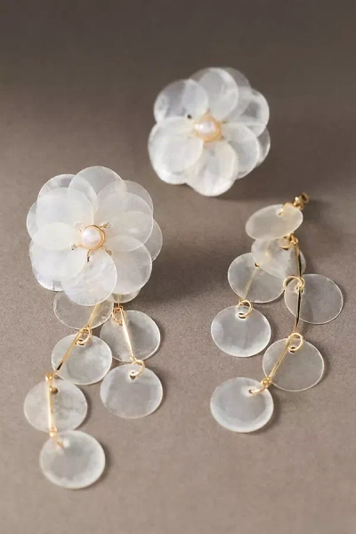 By Anthropologie Iridescent Blooming Drop Earrings In White