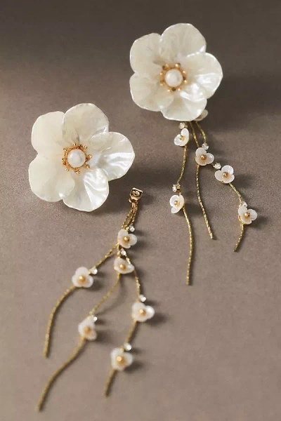 By Anthropologie Iridescent Flower Drop Earrings In Gold