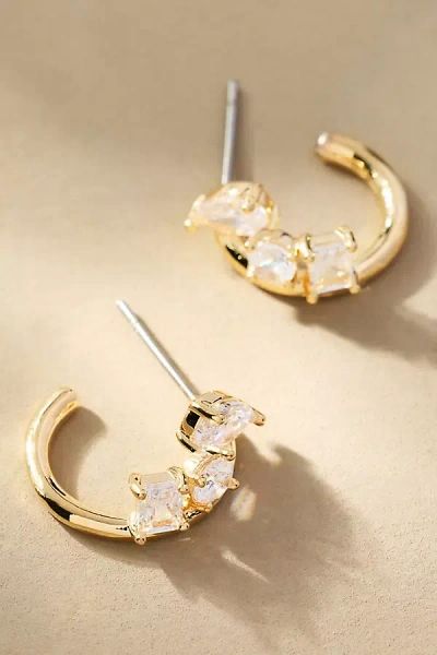 By Anthropologie Jagged Crystal Huggie Hoop Earrings In Gold