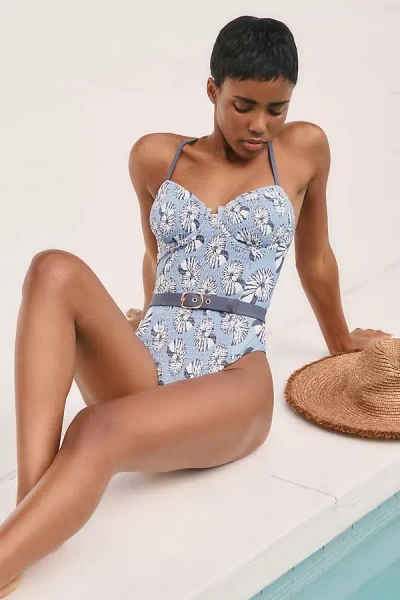 By Anthropologie Jodie Belted One-piece Swimsuit In Blue
