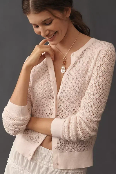 By Anthropologie Juliet Pointelle Long-sleeve Cotton-blend Cardigan In Pink