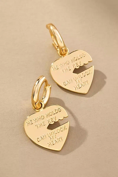 By Anthropologie Key To My Heart Charm Huggie Hoop Earrings In Gold