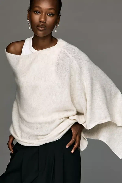 By Anthropologie Knit Asymmetric Poncho In White