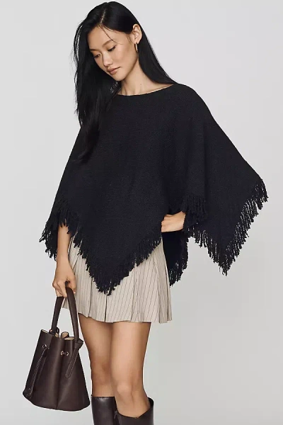 By Anthropologie Knit Fringe Triangle Poncho In Black