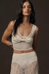 By Anthropologie Knot-front Mesh Cropped Tank Top