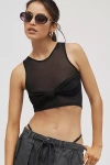 By Anthropologie Knot-front Mesh Cropped Tank Top