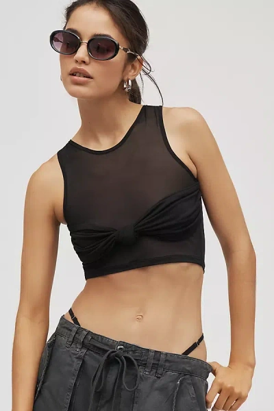 By Anthropologie Knot-front Mesh Cropped Tank Top